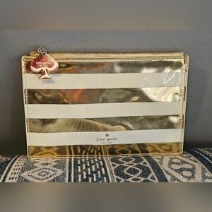 Kate Spade Metallic Gold and White Striped Clutch